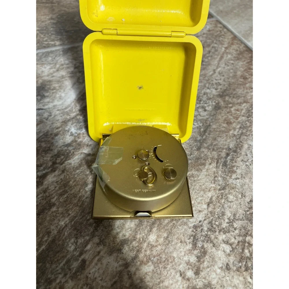 Vintage Kmart Travel Alarm Clock West Germany Yellow Clamshell Mechanical MCM